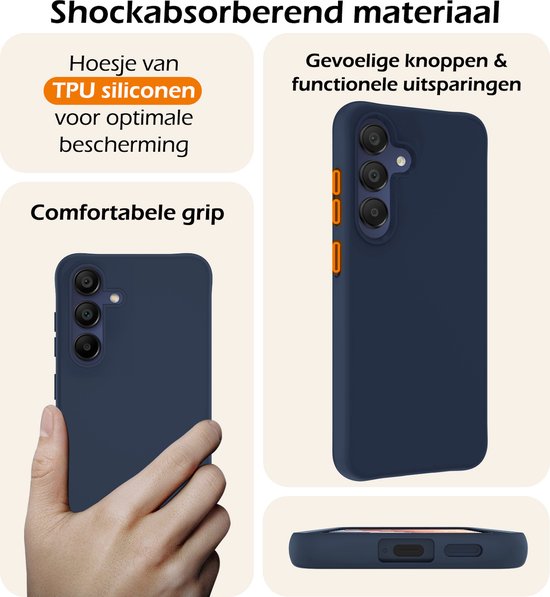 Coque Compatible avec Samsung A15 Coque Siliconen Cover Case - Coque Compatible avec Samsung Galaxy Galaxy A15 Cover Back Case - 2-PACK - Bleu Foncé