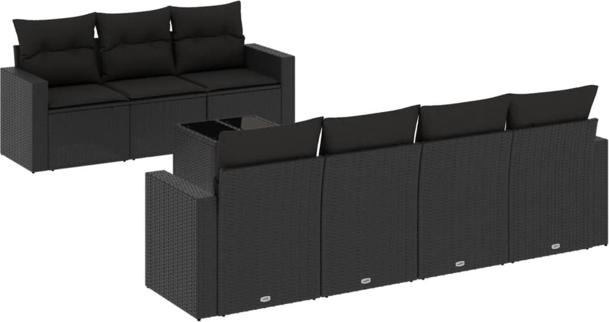 vidaXL 8-delige - Loungeset - met - kussens - poly - rattan - zwart