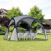 Hoogwaardig camping-, tuin-, feest- en zonneschermzeil van weerbestendig polyester met glasvezelstokken in crèmewit en blauw 3,5 x 3,5 x 2,3 m