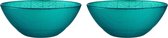 Vivalto Kommetjes/serveer schaaltjes/soepkommen - 2x - Murano - glas - D15 x H6 cm - turquoise blauw - Stapelbaar