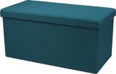 Urban Living Hocker bankje - poef dubbel zits - opbergbox - zeeblauw - polyester/mdf - 76 x 38 x 38 cm - opvouwbaar