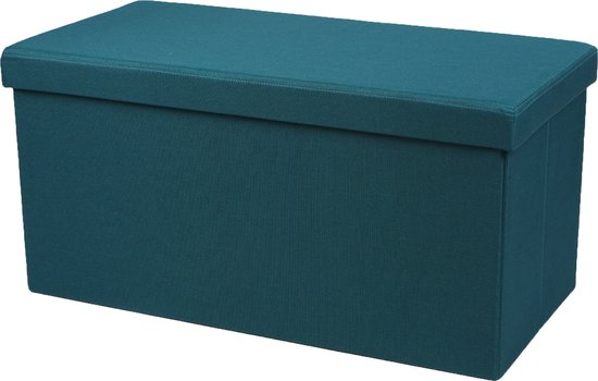 Banc Urban Living Hocker - pouf double place - boîte de rangement - bleu mer - polyester/MDF - 76 x 38 x 38 cm - pliable