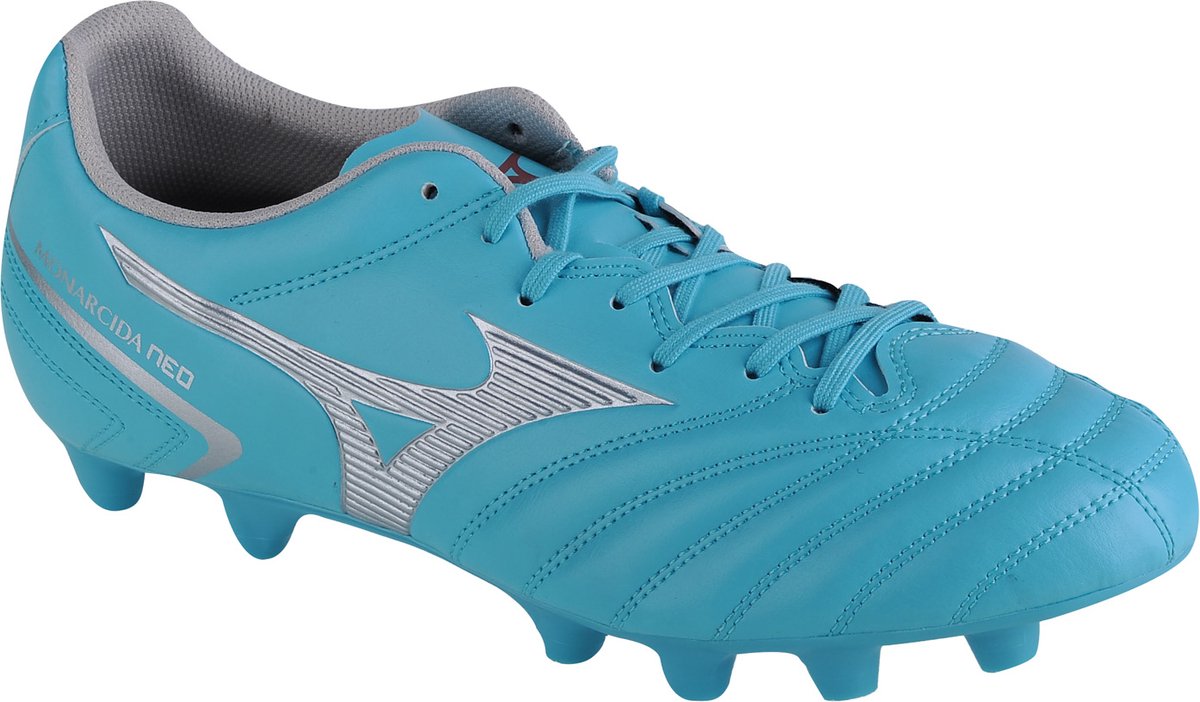 Mizuno Monarcida Neo II FG voetbalschoen voor mannen, blauw, synthetisch leder, maat 47, met kurken noppen.
