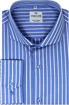 Vercate - Strijkvrij Overhemd - Blauw Wit - Blauw gestreept - Slim Fit - Poplin Katoen - Lange Mouw - Heren - Maat 39/M