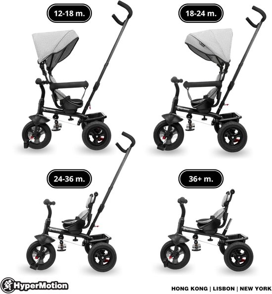 HOMCOM 6-in-1 Kinderdriewieler met Duwstang, Dak, Gordel, Opbergmand