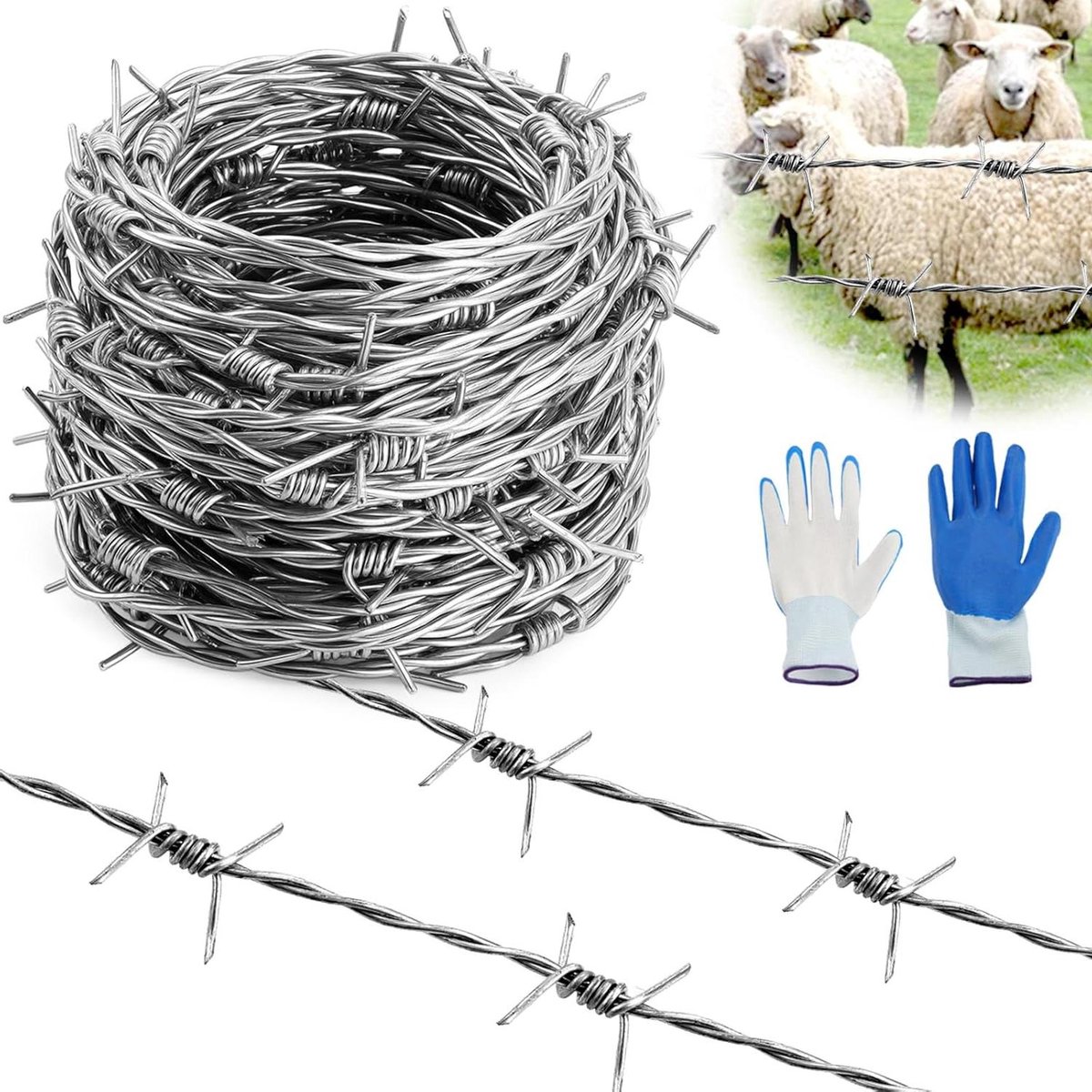 Allecto Plus - Barbed Wire 1.8mm x 9m - Verzinkt - Met Handschoenen - Voor Weide, Tuinen, Balkon - DIY - Handwerk - Honkbalknuppel