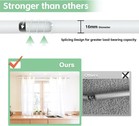 Retadou - Tringle à rideaux, 16 mm, tringle à rideaux, blanc mat, 76 - 117 cm, tringle à rideaux, extensible, tringle à rideaux, fixation murale, avec supports et embouts pour rideaux occultants, rideaux d'extérieur