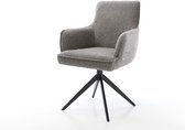 Chaise de salle à manger Heira- Flex avec accoudoirs à structure croisée, large bouclé noir, gris argenté, pivotant à 360°, fonction bascule, noyau à ressorts ensachés