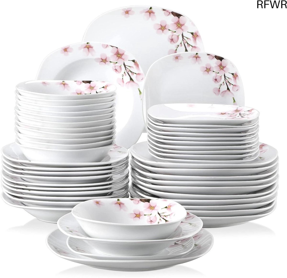RFWR® 48-delig tafelservies set voor 12 personen - porselein, magnetron- en vaatwasmachinebestendig