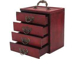 Allecto Plus - Houten juwelendoos met Chinese stijl en 4 lagen lade - Retro sieradenorganizer voor vrouwen met grote capaciteit.