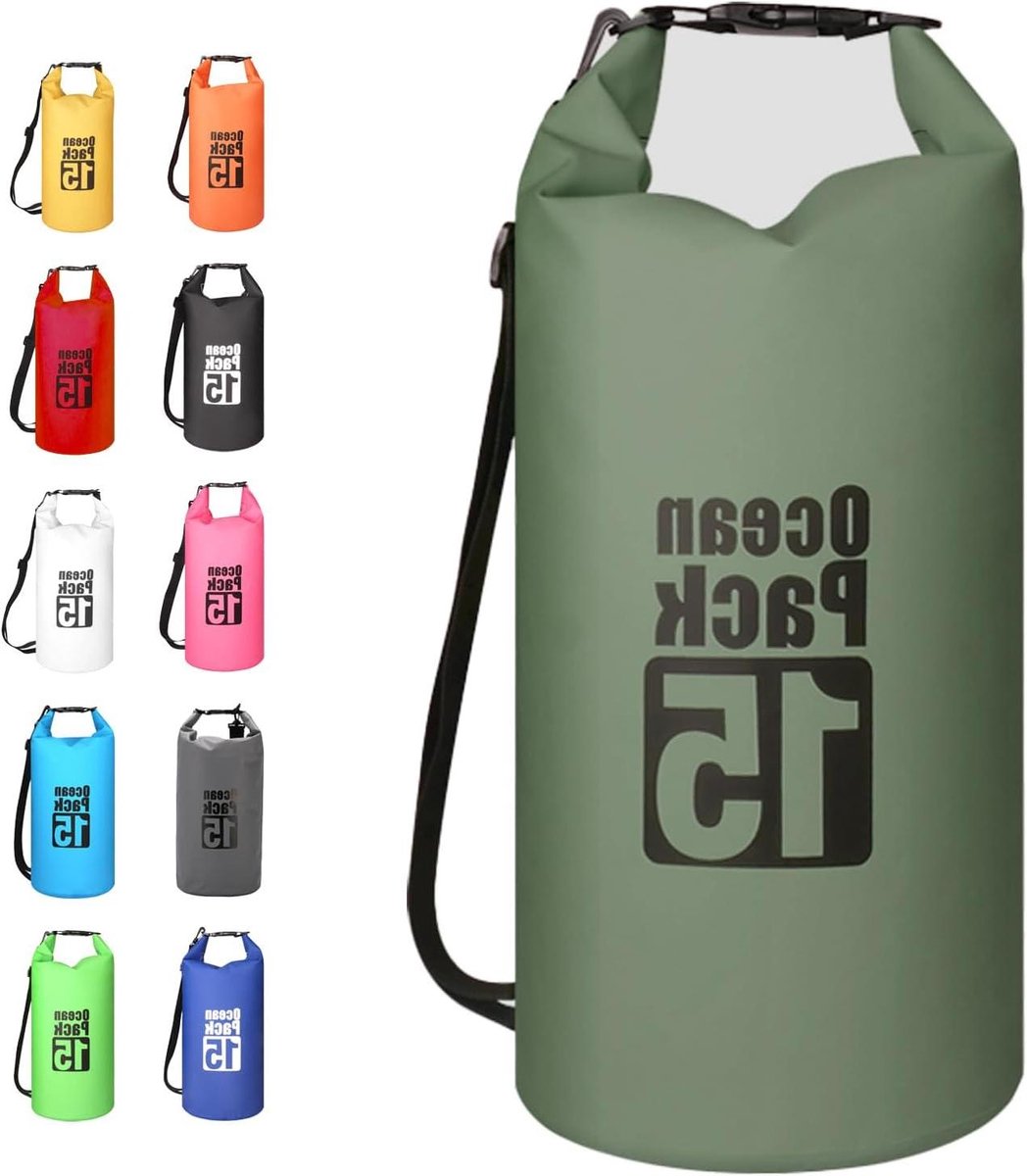 Allecto Plus - Waterdichte Dry Bag voor Outdoor Activiteiten 15L - Saliegroen - Opvouwbare en Duurzame Droge Tas