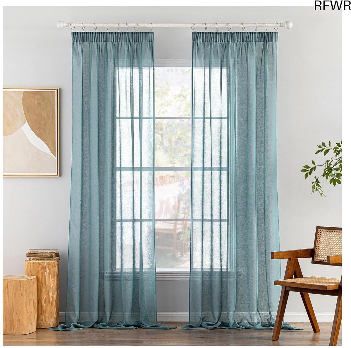 RFWR Transparante Voile Gordijnen Set van 2 - 140 x 225 cm - Stofblauw - Geschikt voor Woonkamer en Slaapkamer