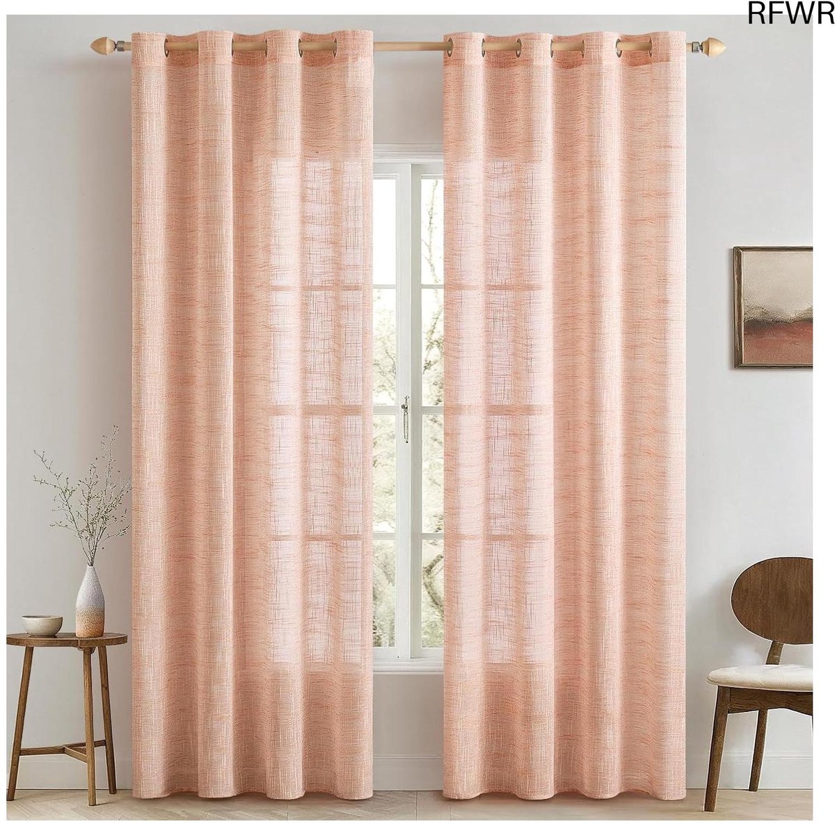 RFWR Transparante Linnen Gordijnen voor Woonkamer - Vitrage - 140 x 145 cm - Lichtdoorlatend - Orange Oranje