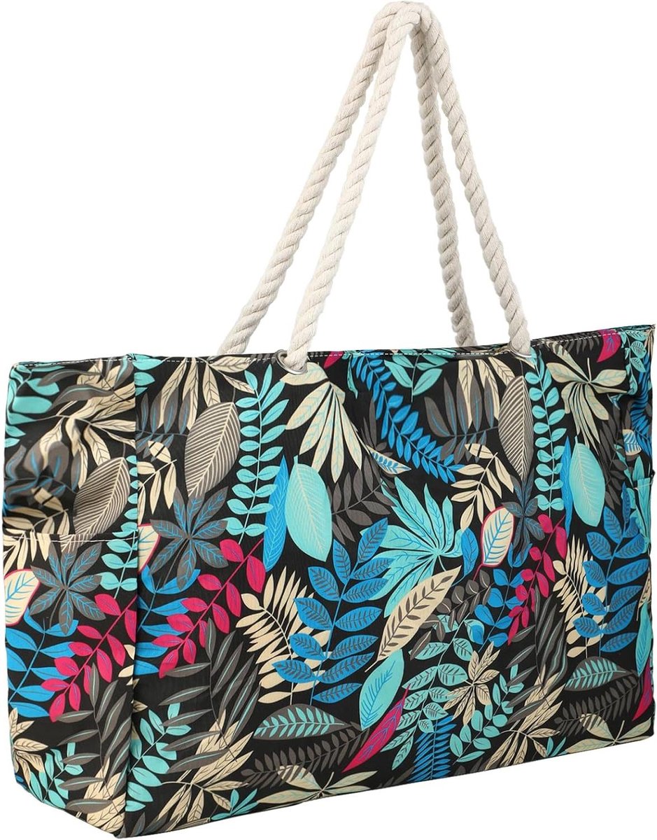 Strandtas met ritssluiting - canvas badtas opvouwbaar XXL - shopper sporttas - schoudertas voor strand, reizen en dagelijks gebruik