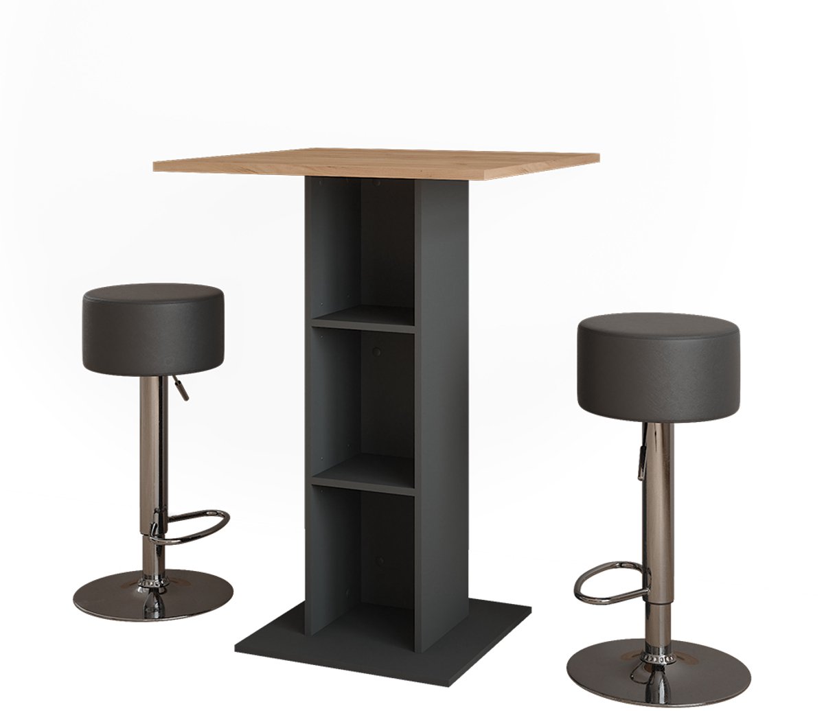 Vicco Repose Bartafel set – 75 x 75 cm met 2 barkrukken Eik goud/antraciet Goudkleurig Eiken/Antraciet