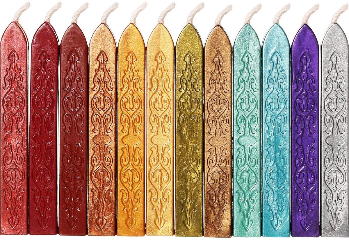 TRANKIELO® - Set van 12 Afdichting Wax Sticks – Antiek Manuscript Zegellak – Inclusief Wicks – Ideaal voor Wax Seal Stempel"