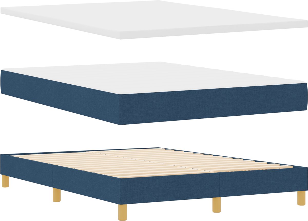 vidaXL Boxspring - bed - met - hoofdeinde - Blauw - 200 - x - 140 - cm - Stof