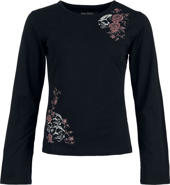 Rock Rebel by EMP Zwart shirt met lange mouwen en print van doodshoofd en rozen - Dames - XXL
