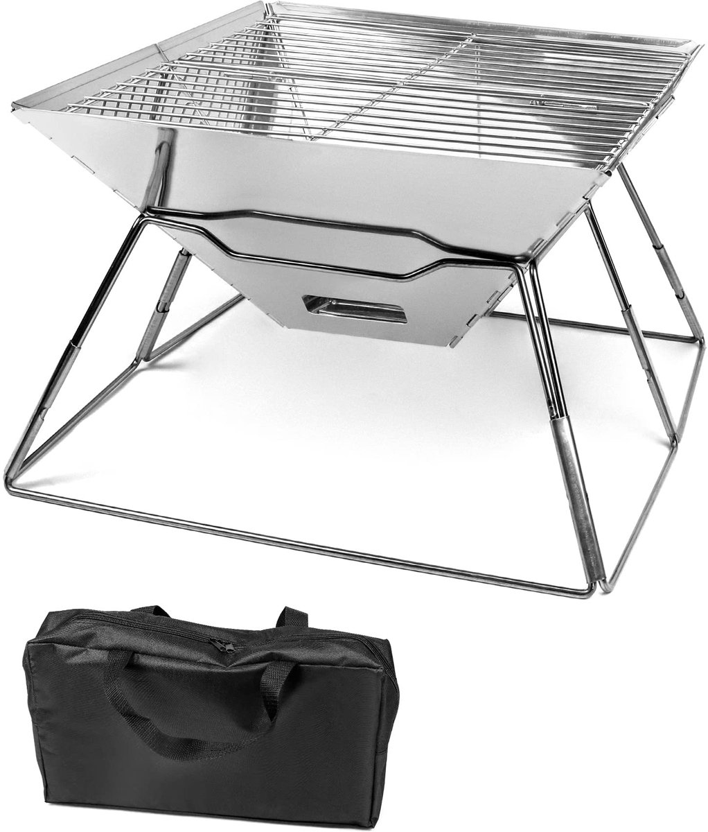 Ibenzoa® Roestvrijstalen opvouwbare vuurschaal voor tuin, camping en buitenactiviteiten