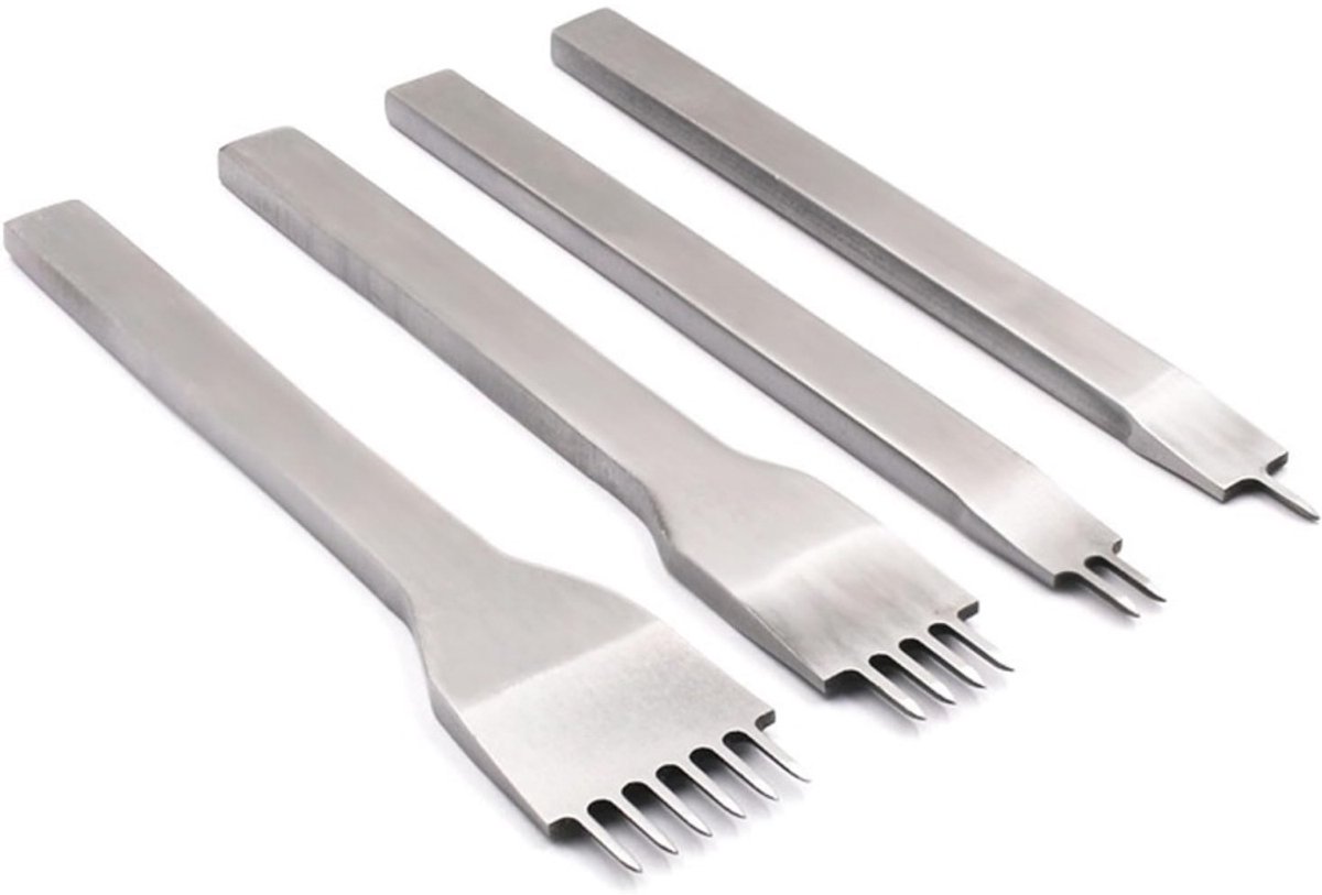 Daity Set van 4 stuks - roestvrijstalen draadpons - steekbeitelpons - scherpe ijzeren gereedschapsset voor leerbewerking - doe-het-zelf handwerk (4 mm)
