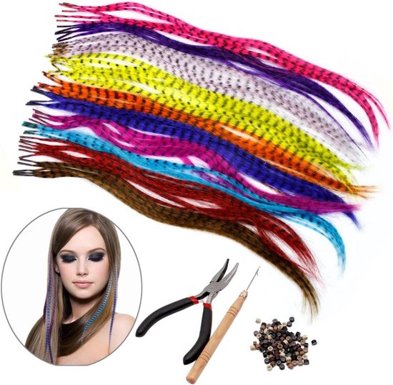 Allecto Premium - Complete verenset voor haarverlenging met synthetische veren, tang en haakje - Haaraccessoires voor veerstyling