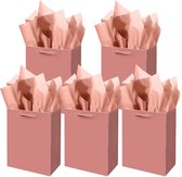TRANKIELO® – Sacs cadeaux rose cannelle de haute qualité avec papier de soie – Fournitures de mariage, d'anniversaire et de fête – Sacs en carton réutilisables 20 x 11 x 24 cm – Set de 5