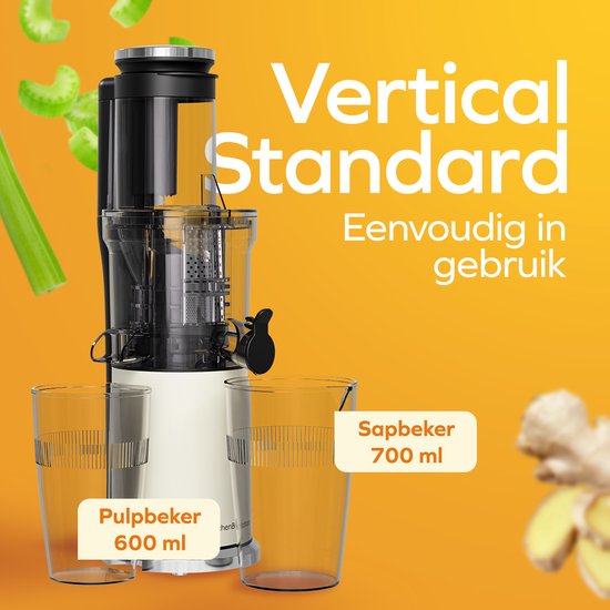 KitchenBrothers Slowjuicer - Verticaal - Juicer - Groenten en Fruitpers - 80 mm - 750 ml - Champagne van KitchenBrothers — afbeelding 3