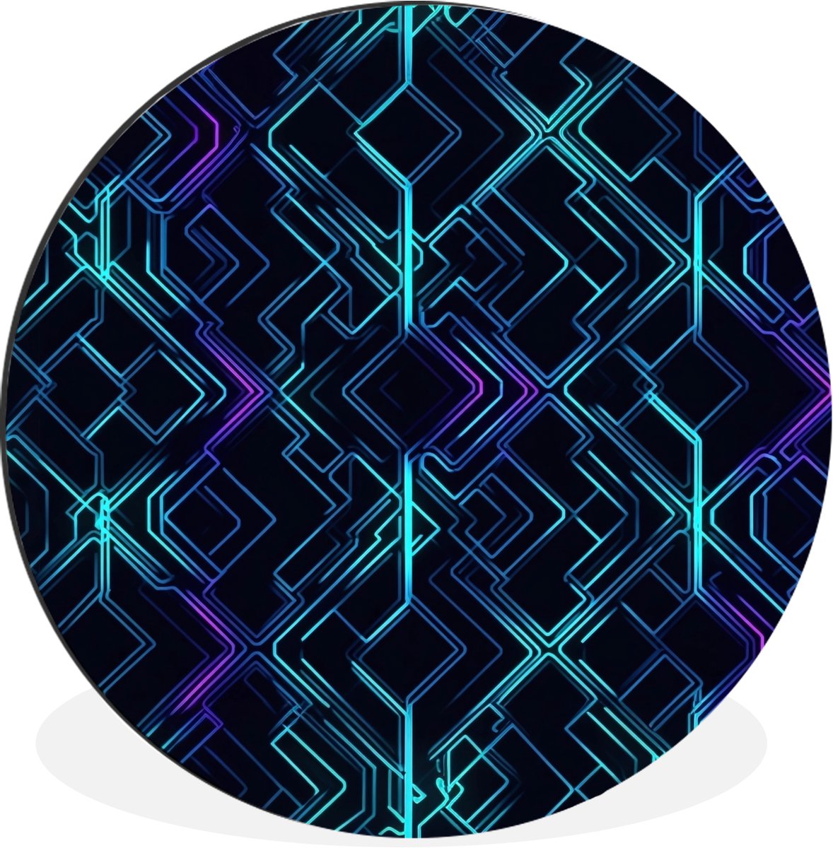 WallCircle Wandcirkel - Muurcirkel - Gaming - Ruitvormen - Abstract - Neon - Paars - Aluminium - Dibond - 120x120 cm - Binnen en Buiten Ruitvormen - Neon