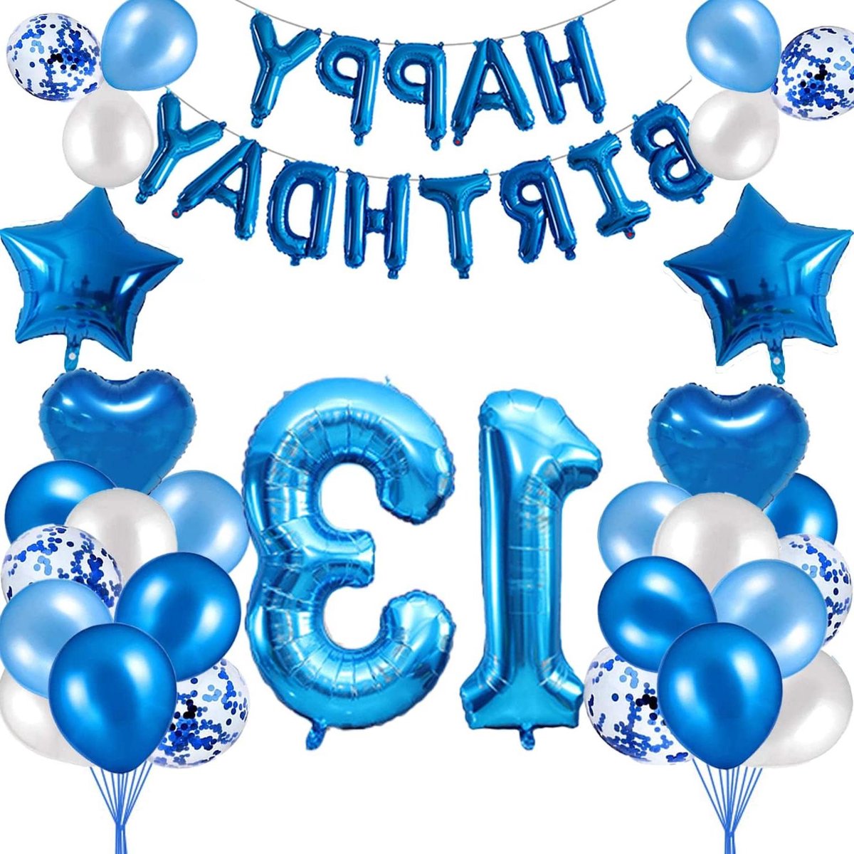 JGS Premium - Verjaardagsdecoratie jongens - Blauw - 13 jaar - Happy Birthday-slinger - Feestdecoratie woonkamer