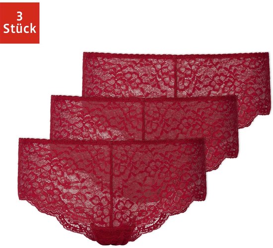Trois culottes rouges en dentelle, avec indication '3 Stück' (3 pièces).