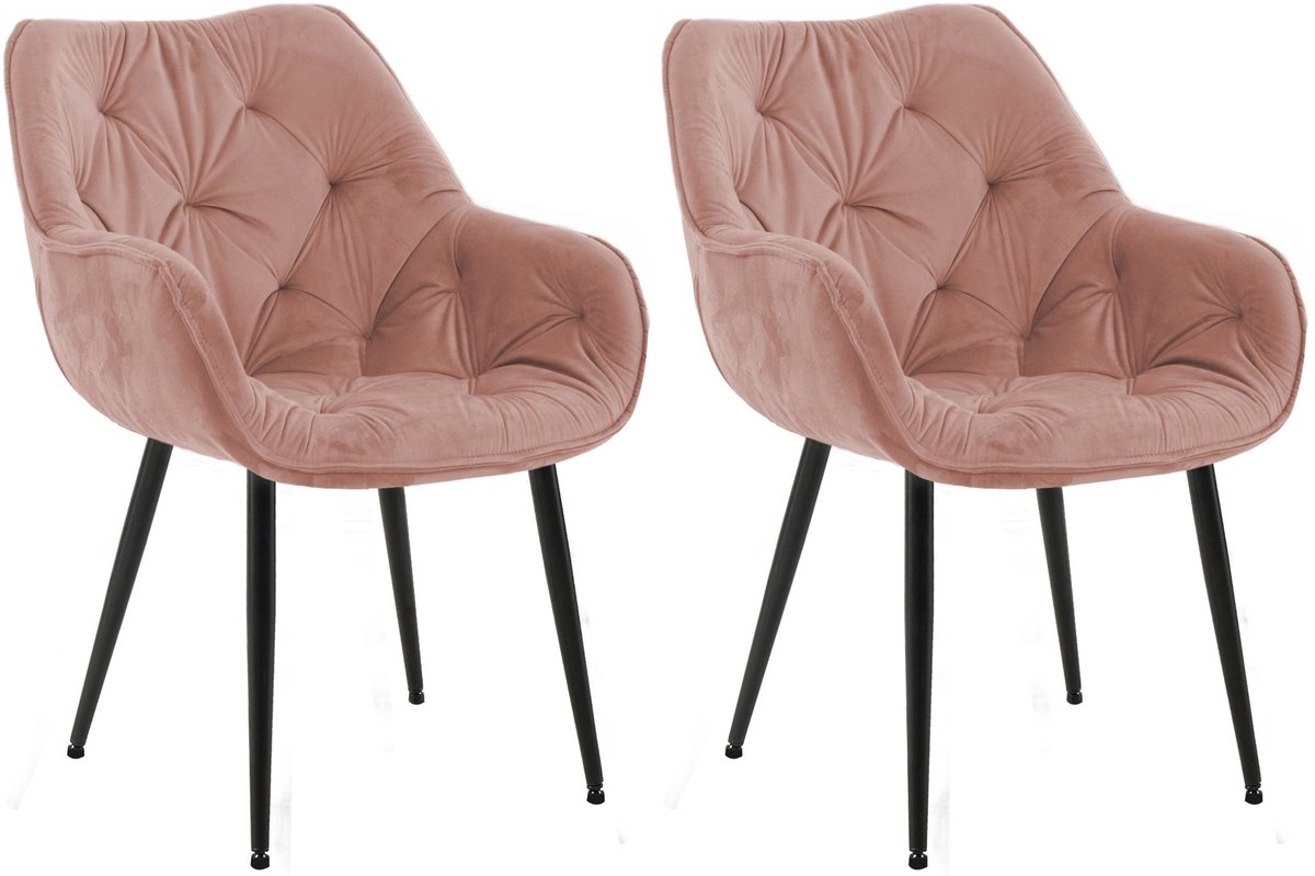 CLP Tanna Set van 2 eetkamerstoelen - Met armleuning - Fluweel/roze