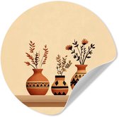 WallCircle® - Papier peint cercle 80x80 cm - Stickers muraux Vases - Fleurs - Feuilles - Minimaliste - Cercle mural salon - Cercle mural chambre - Décoration de chambre autocollante - Accessoires de Décoration murale