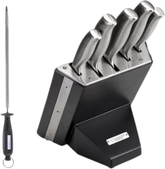 Diamant Sabatier Riyouri Messenblok met aanzetstaal - 6-delig - Zwart Hout/RVS