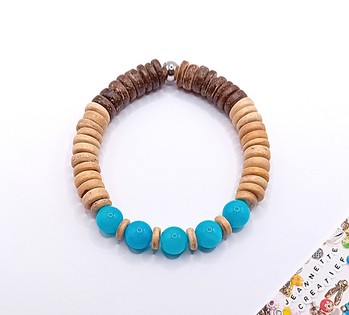 Jeannette-Creatief® - Surf & Sea - Blauwe Chalcedoon - Surfarmband - Herenarmband - Kokoskralen - Natuursteen - Chalcedoonkralen - surfarmband - herenarmband - kokosarmband - Kokos armband - Vaderdag - Vaderdagcadeaus