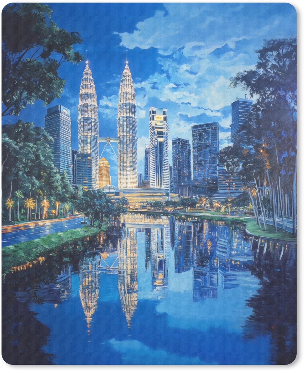 Muismat 19x23 cm - Mousepad Stad Kuala Lumpur - Skyline - Wolkenkrabbers - Water - Muismatten