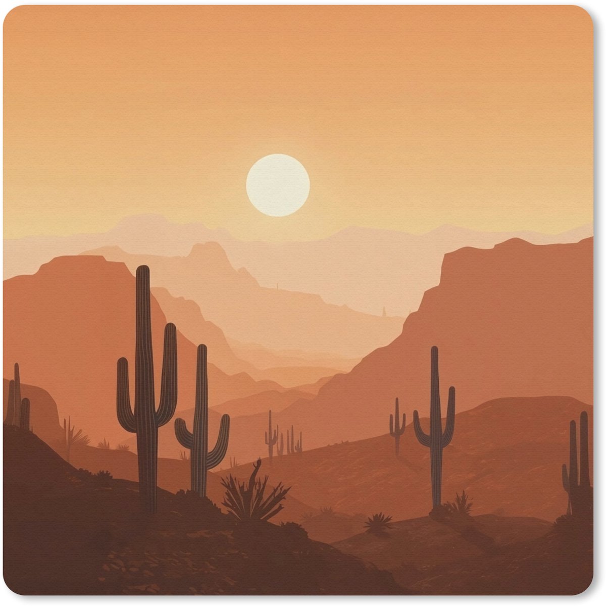 Muismat 20x20 cm - Mousepad Landschap - Woestijn - Cactussen - Zon - Muismatten