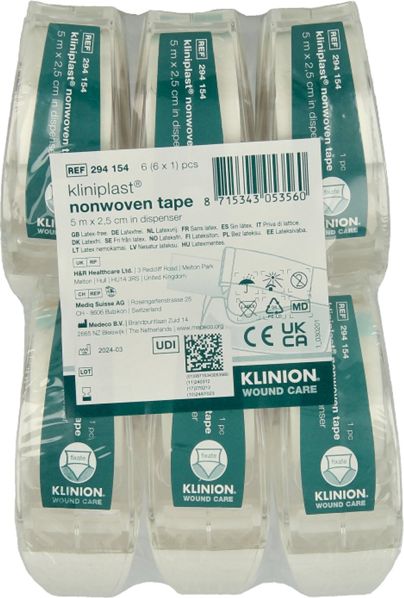 Goedkoopste Kliniplast Hechtpleister 5m x 2.5cm non woven luxe 6 Stuks