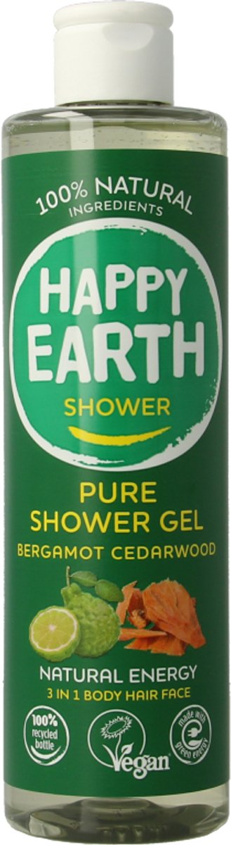 Happy Earth 100% Natuurlijke Douchegel Bergamot Cedarwood - 300 ml