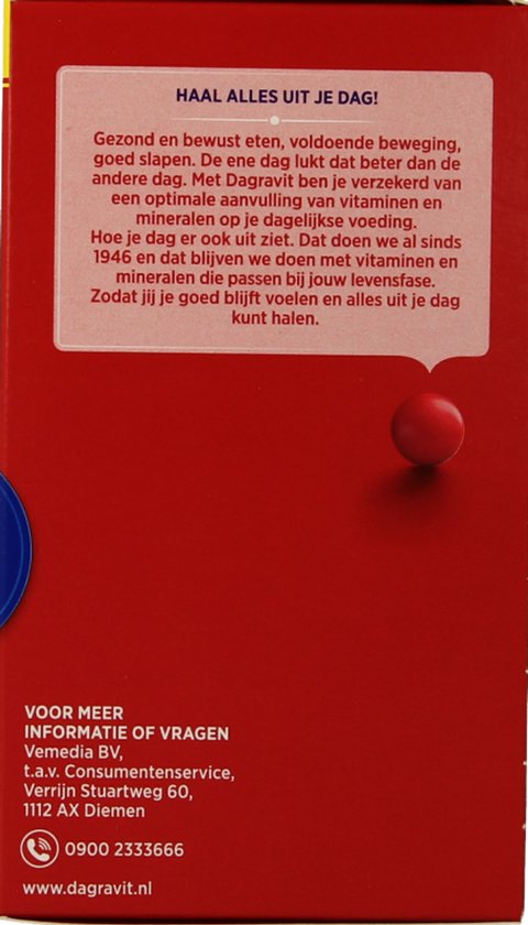 Dagravit Totaal 30 multivitaminen. Haal alles uit je dag. Informatie over gebruik en contactgegevens.