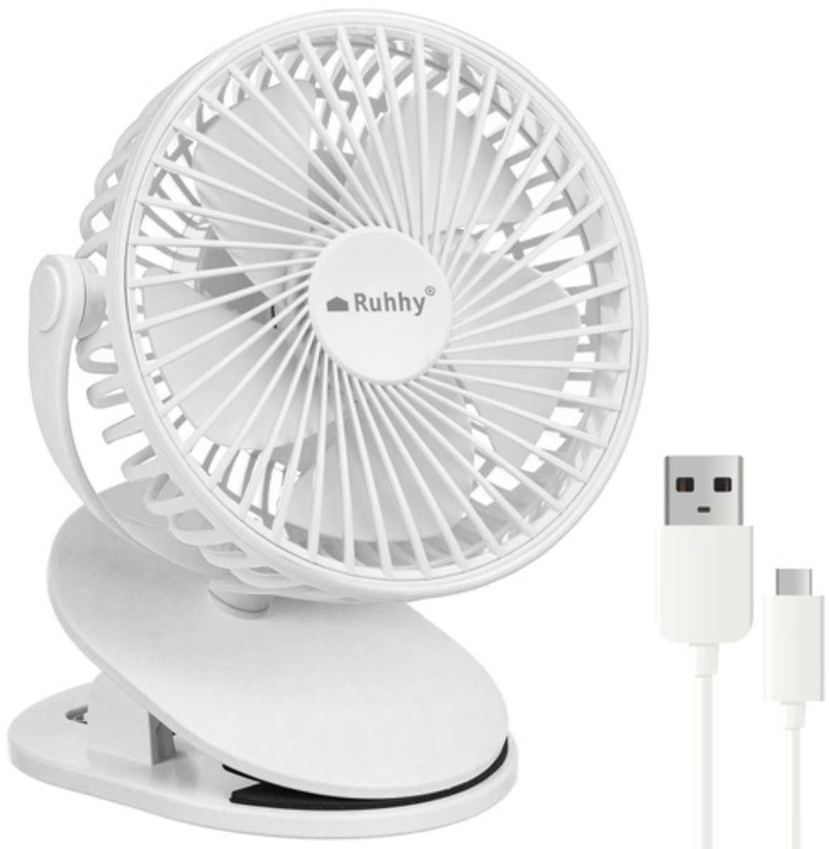 Ruhhy draadloze ventilator wit compact en stil met USB oplaadbare batterij