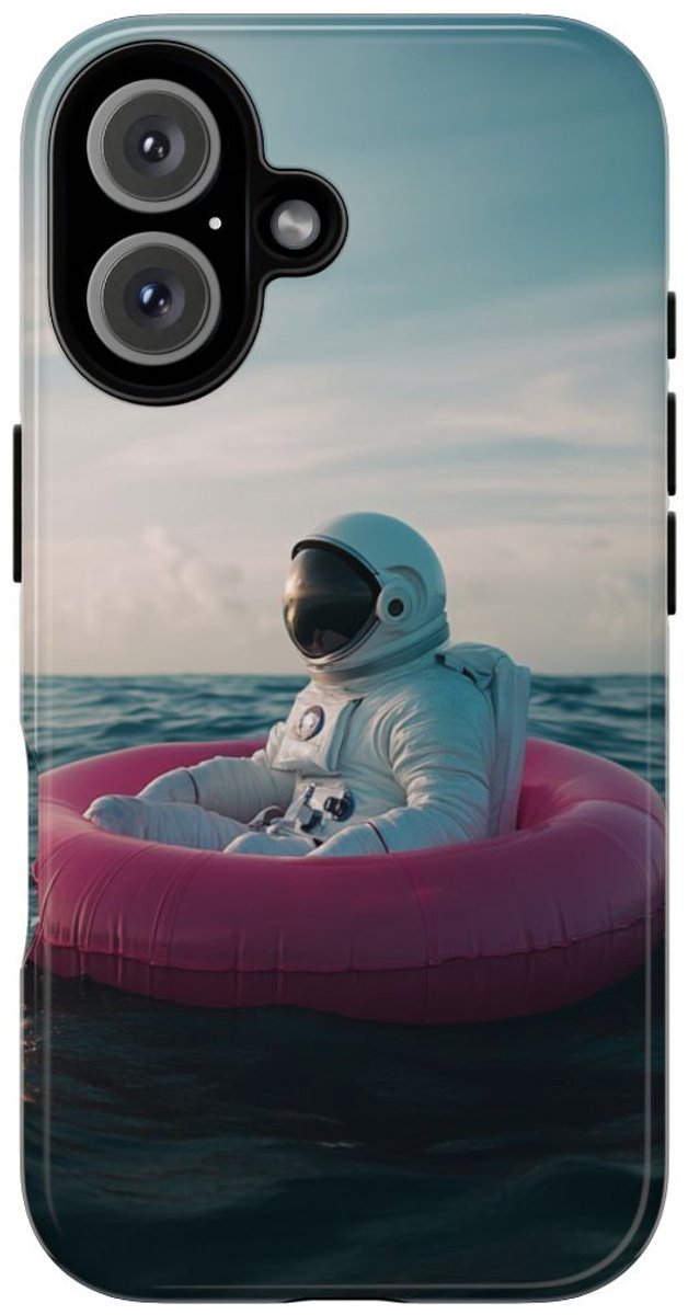 Astronaut op Roze Zwemband – Telefoonhoesje Geschikt voor iPhone 16
