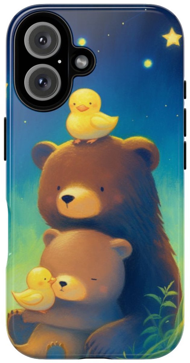 Schattige Beren en Eendjes onder Sterrenhemel – Telefoonhoesje Geschikt voor iPhone 16