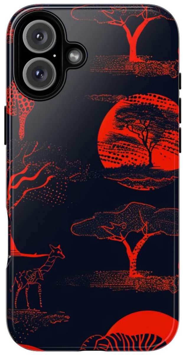Rood Neon Afrikaans Dierenpatroon – Telefoonhoesje Geschikt voor iPhone 16 Plus