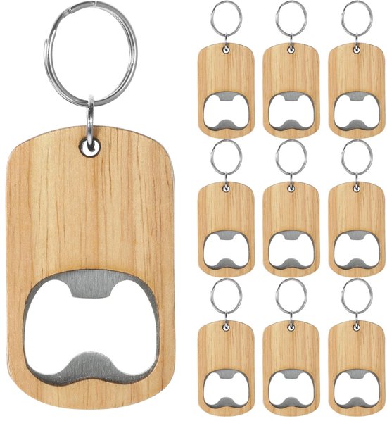 Kurkentrekker Sleutelhanger - Handmatige Flesopener - Set van 10 - Hout