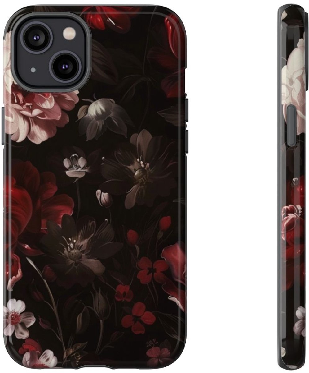 Donker Bloemmotief met Glans – Telefoonhoesje Geschikt voor iPhone 14 Plus
