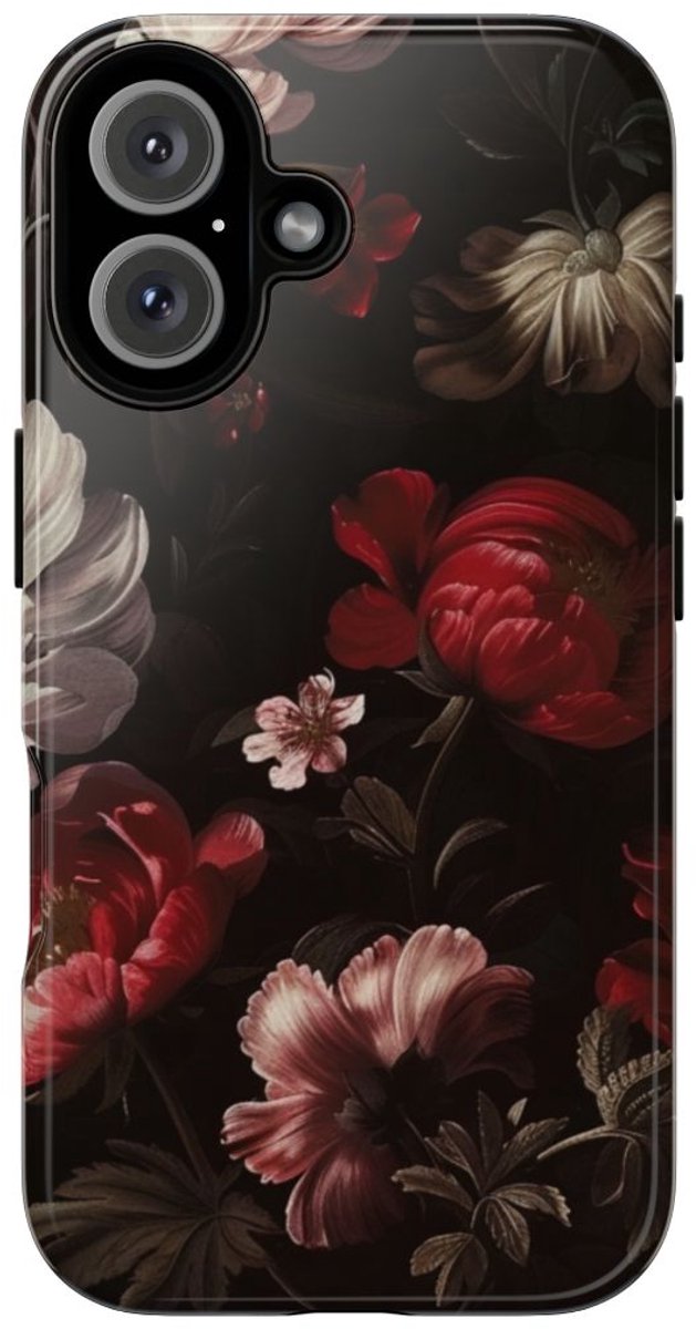 Donker Bloemmotief met Glans – Telefoonhoesje Geschikt voor iPhone 16