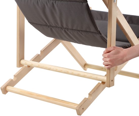 KADAX Ligstoel, strandstoel van hout, zonnebed tot 120 kg, ligstoel van beukenhout, houten klapstoelen, strandstoel, klapstoel voor strand, houten ligstoel (met hoofdsteun, grijs) van KADAX — afbeelding 3