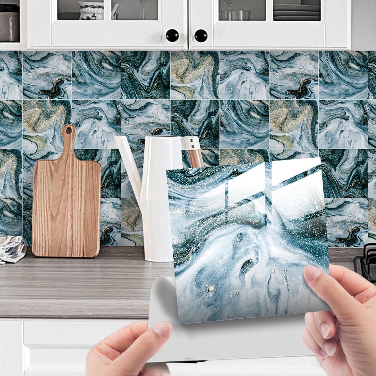 HORIWE Tegelstickers Marmering 20 x 20 cm Wandtegelstickers 20 stuks PVC Tegelstickers Tegelfolie Zelfklevend Behang Waterdichte Muurstickers voor Keuken, Kast, Meubels, Tafel
