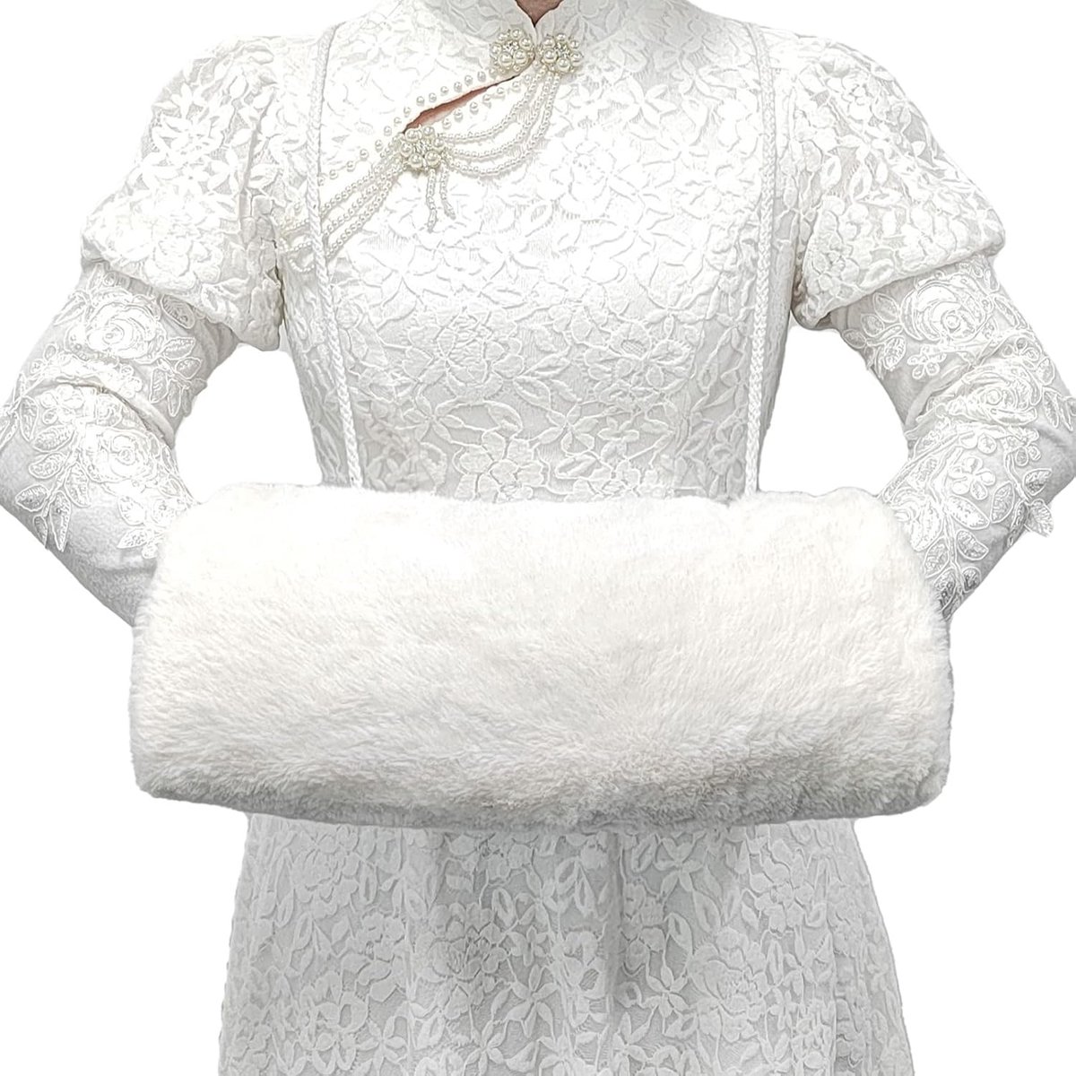 Handmuff - Faux Fur Witte Handmuff - Strap Pocket Handwarmer voor Vrouwen - Met Transparante Haak - 1 stuk