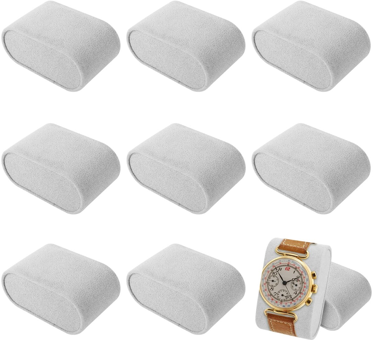Boisbresil 8-delige sieradenkussen, horlogekussen, armband, sieradendisplaykussen, sieradenlade, organizerkussen, grijs flanellen armbandkussen, kussen voor sieradendisplay, opbergdoos (7,2 * 4,5 * 3,6 cm)